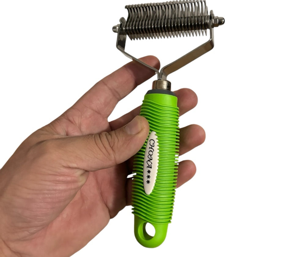 Cepillo doble metal y plástico celeste