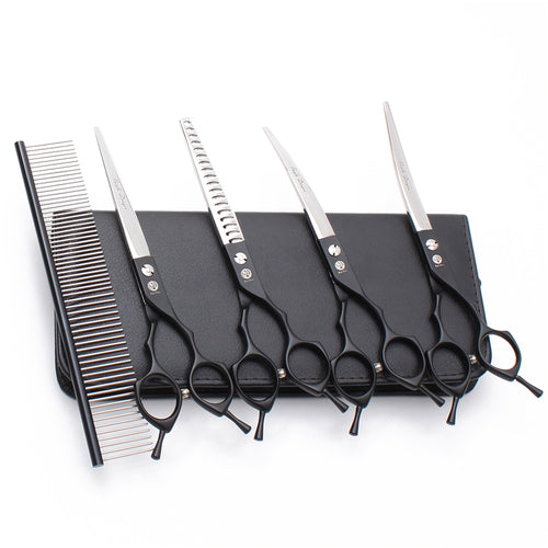 Set tijeras 7” negro plateado - Multi Grooming Pet´s